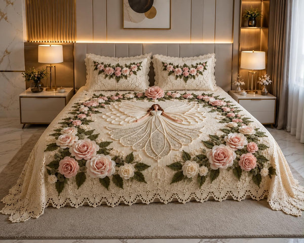 Premium 7D Cotton Blend King Size Bedsheet Set with 2 Pillow Covers | Ivory Rose Floral Design | Soft, Breathable & Luxury Bed Linen (90x100 inches)